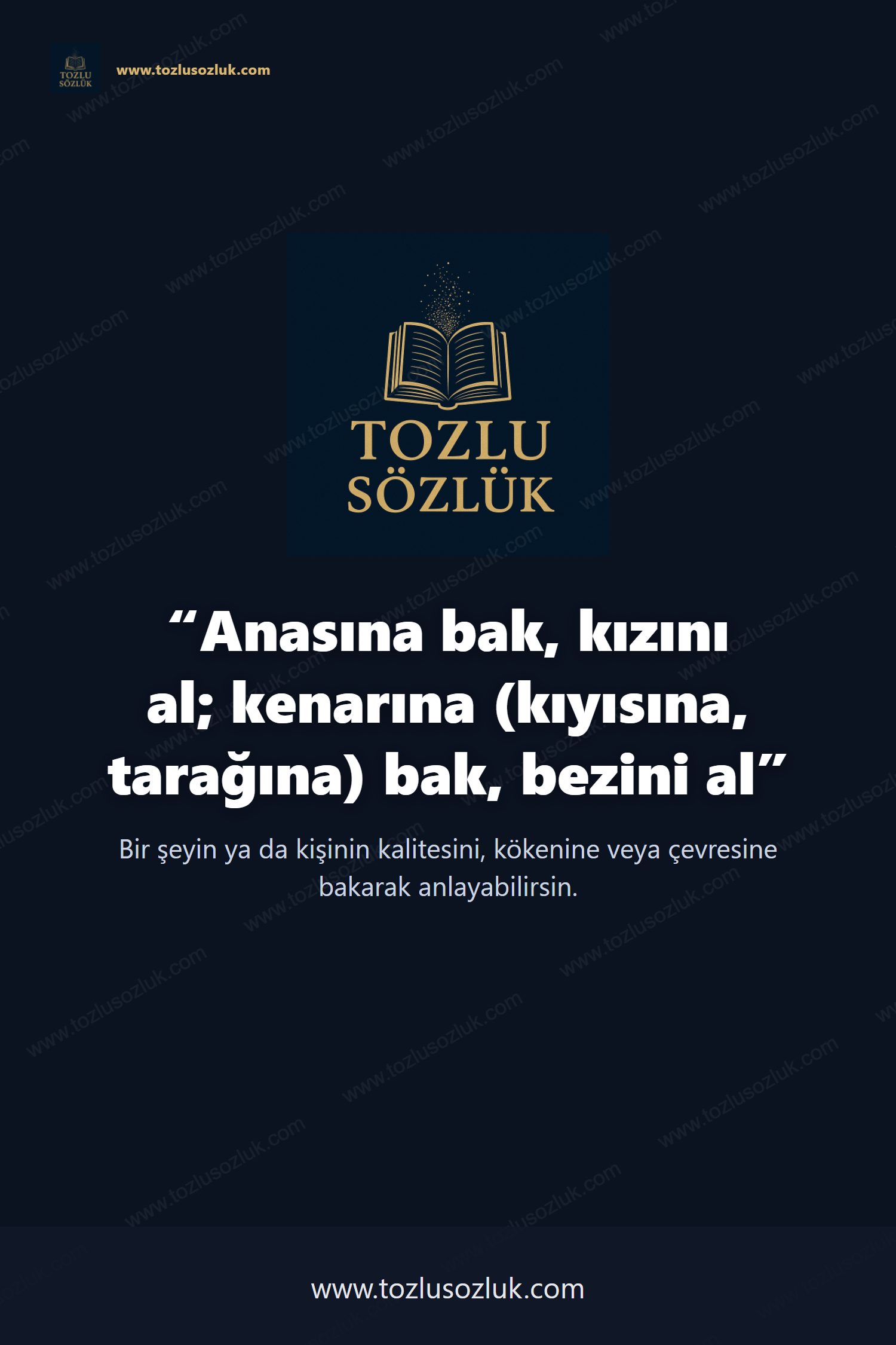 Anasına bak, kızını al; kenarına (kıyısına, tarağına) bak, bezini al Pinterest görseli