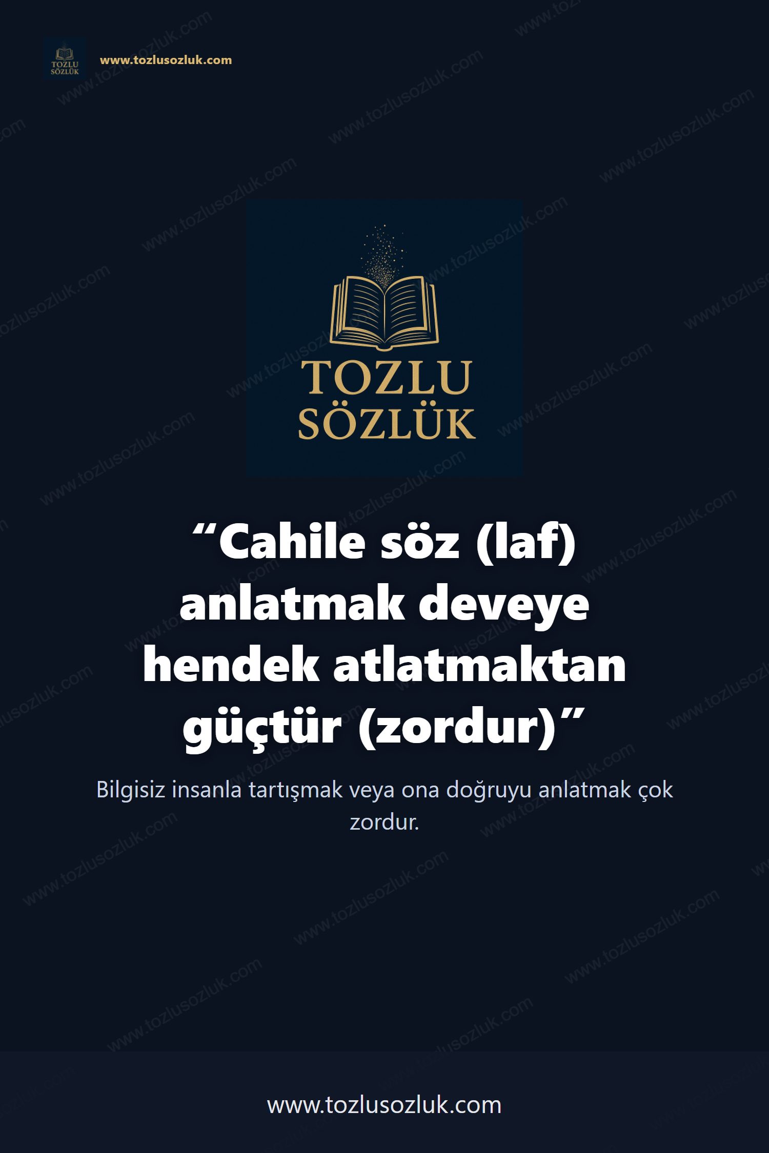 Cahile söz (laf) anlatmak deveye hendek atlatmaktan güçtür (zordur) Pinterest görseli
