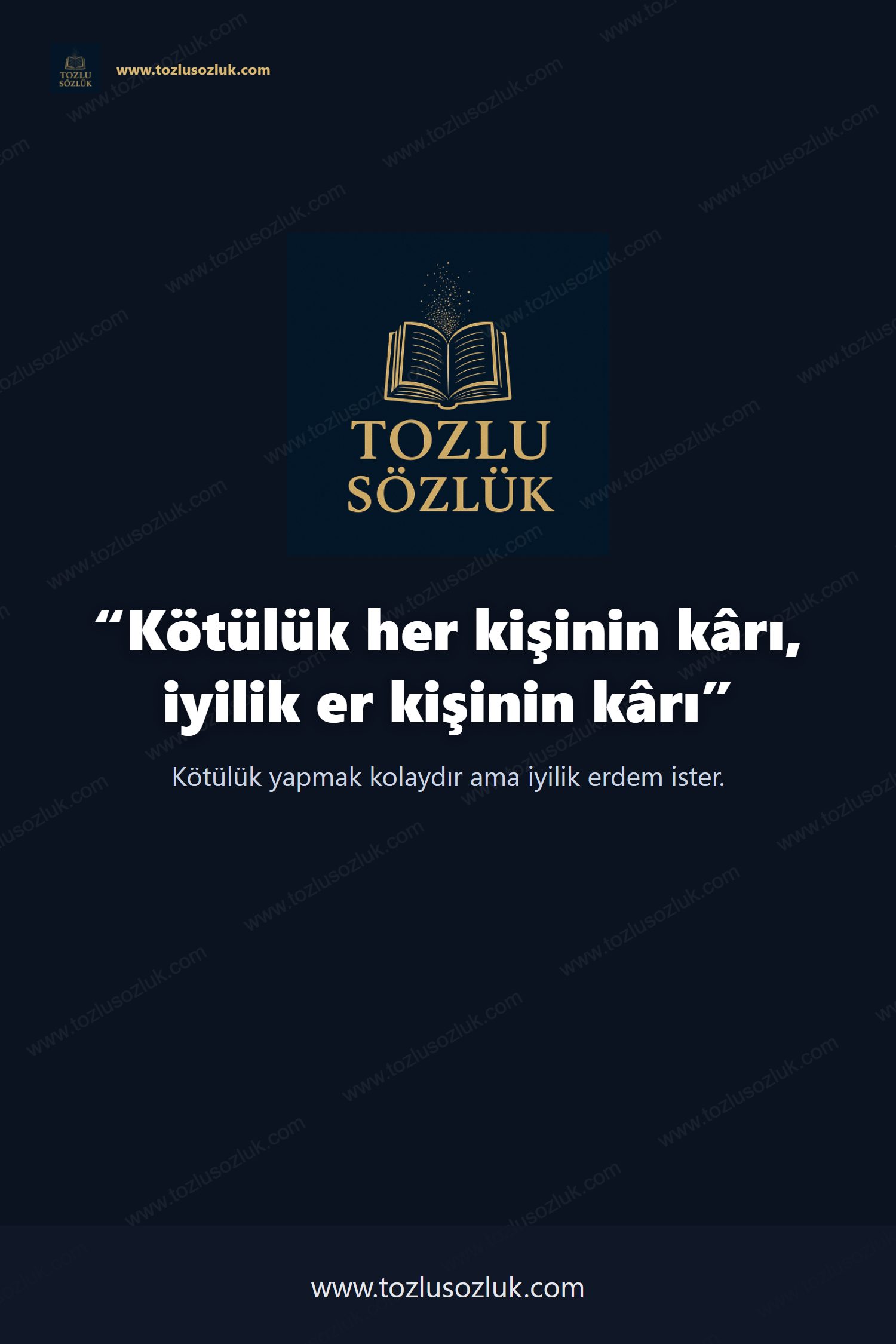 Kötülük her kişinin kârı, iyilik er kişinin kârı Pinterest görseli